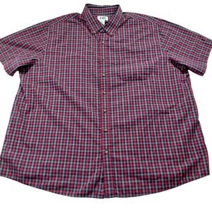 HB Mens 2XL Short Sleeve Button Down Shirt Red Navy Blue Gingham Check Plaid